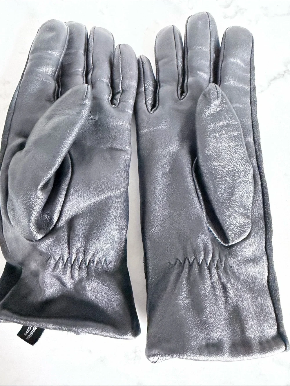 Leather and Suede Reptile-Accent Gloves - Black